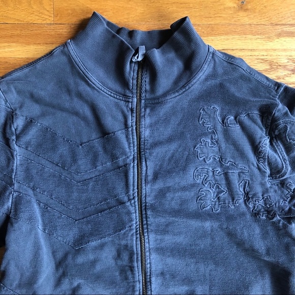 EXPRESS Zip Up Sweatshirt Gray Vintage Style L - Picture 2 of 7